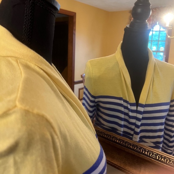 Talbots open lightweight cardigan - Size Petite Petite.  Yellow, Blue and White - Picture 4 of 13